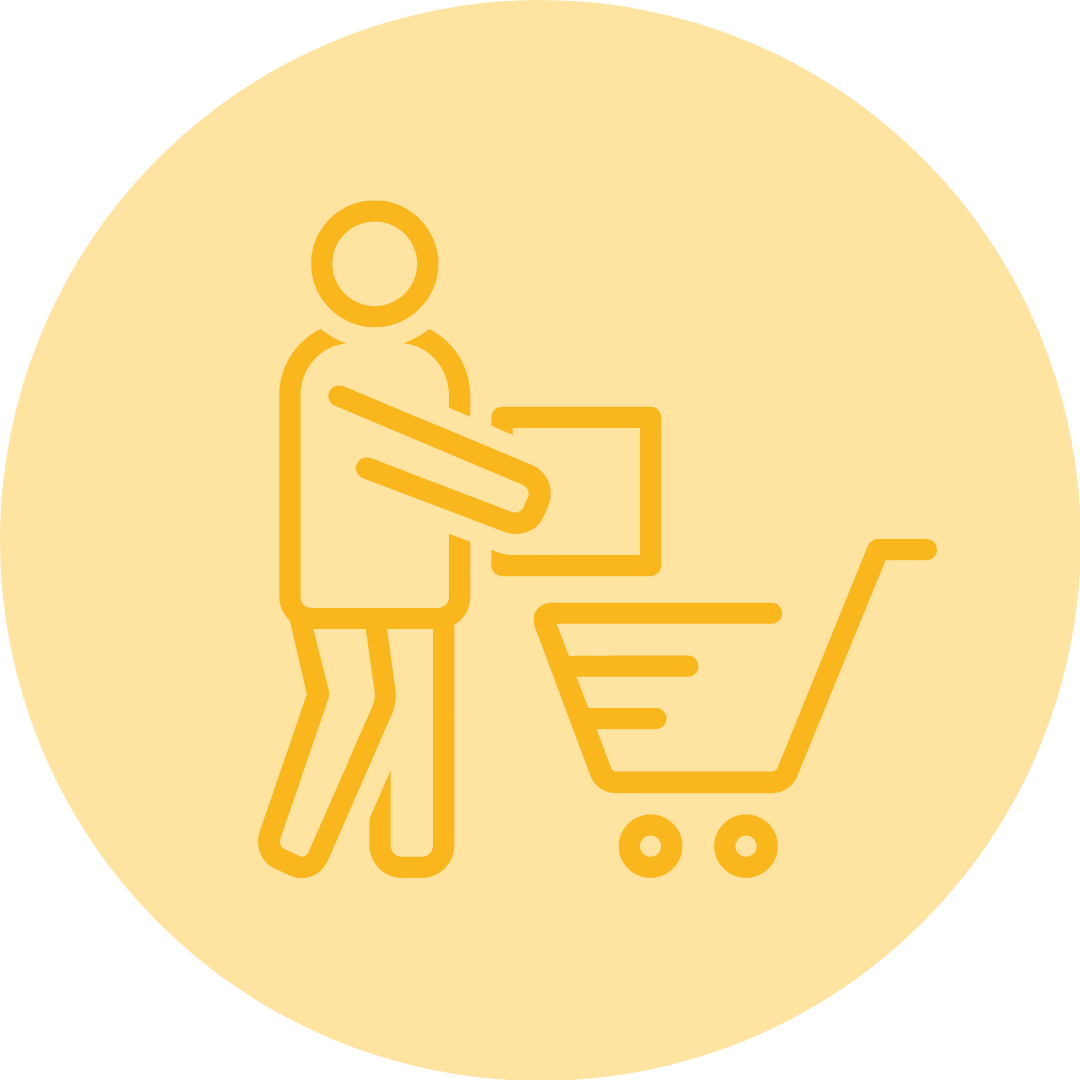 Procurement icon with person and shopping cart